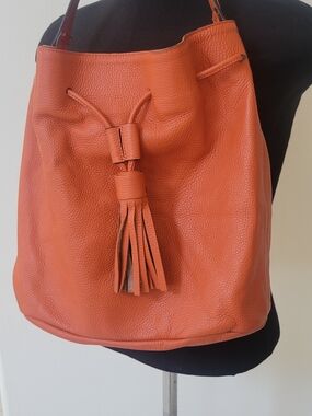 Alessandro Mari italy Coral Leather Shoulder Bag/tassel pull handle/inside zip/